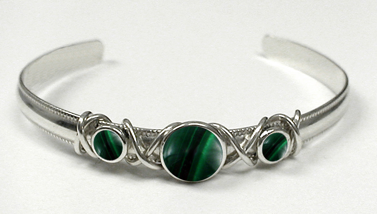 Sterling Silver Hand Made Cuff Bracelet With Malachite